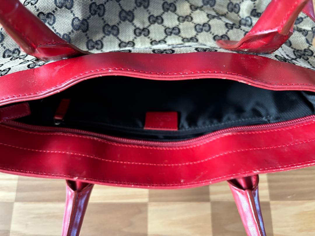 GUCCI グッチ GGキャンバス レザー トートバッグ 赤 002 1119 - メルカリ