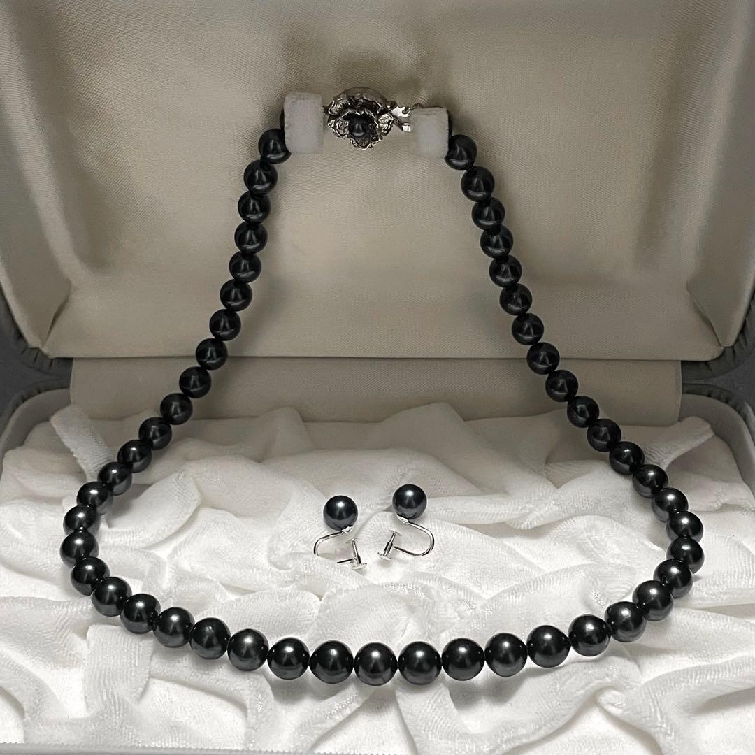 K14WG✨鑑別所】あこや真珠 ネックレス イヤリング 黒本真珠 アコヤパール