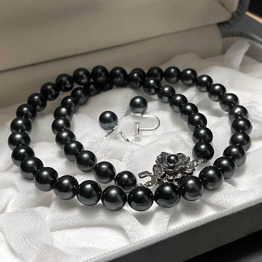 K14WG✨鑑別所】あこや真珠 ネックレス イヤリング 黒本真珠 アコヤパール