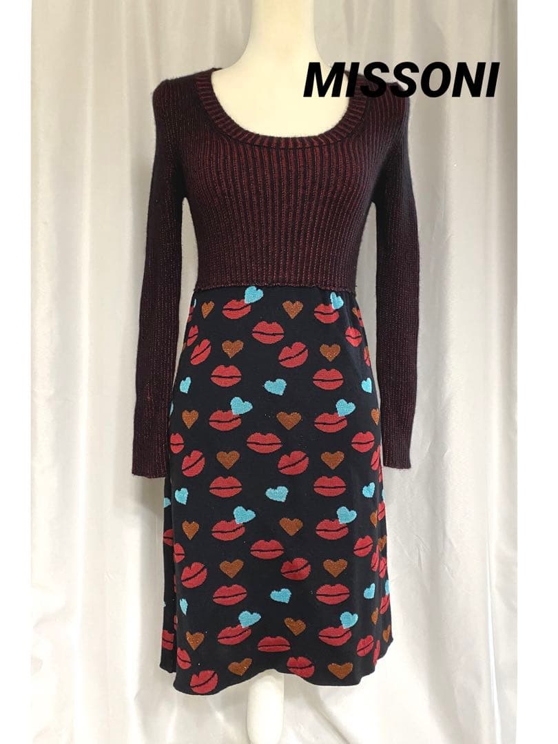MISSONI ミッソーニ ニット素材 丸襟 膝丈ワンピース - メルカリ