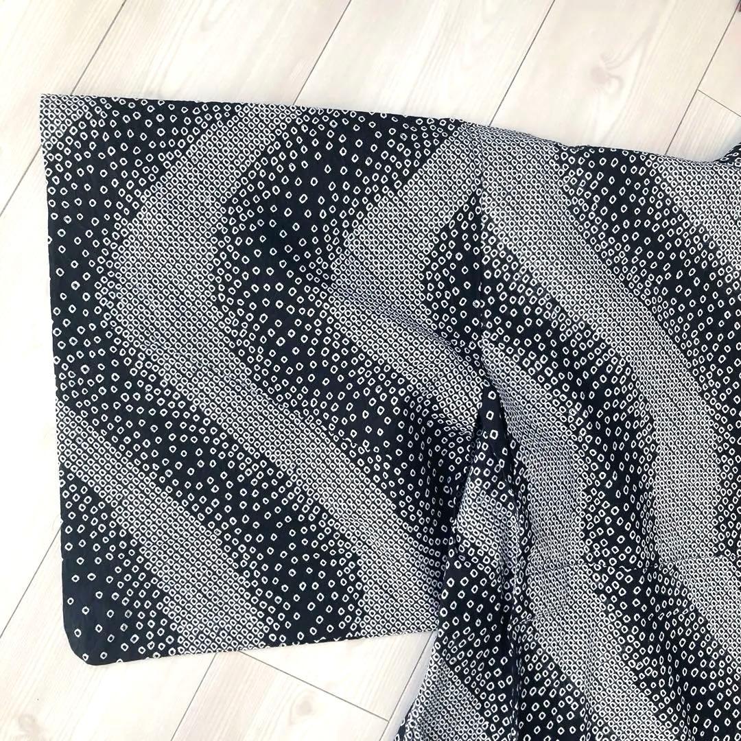 ひまわり 有松鳴海絞り　浴衣　白黒　絞りの曲線　手縫い　No.22-19