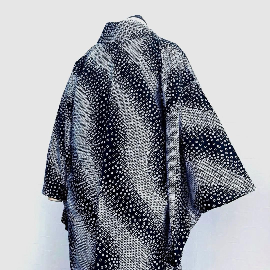 ひまわり 有松鳴海絞り　浴衣　白黒　絞りの曲線　手縫い　No.22-19