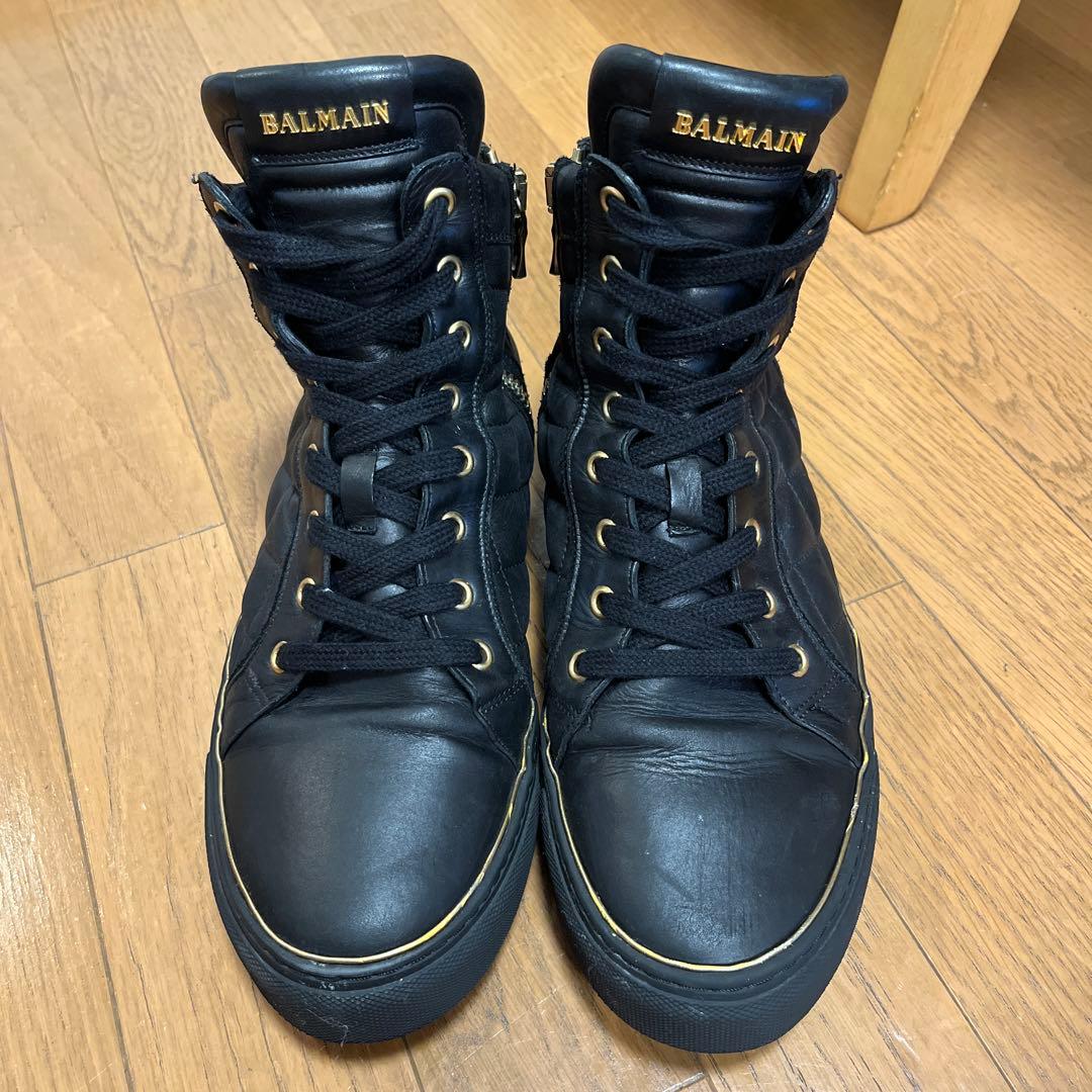 バルマンハイカットスニーカー レザー スエード ブラック ゴールド