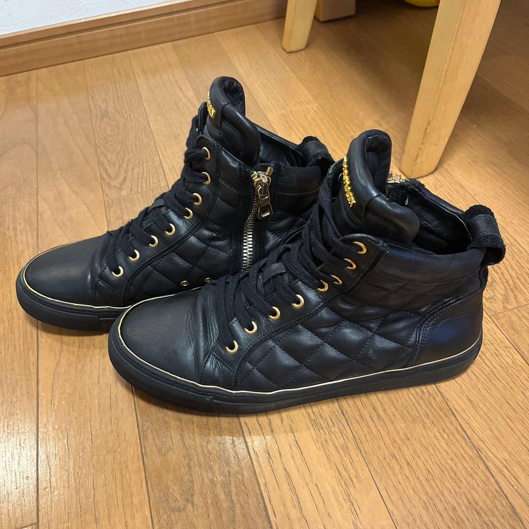 バルマンハイカットスニーカー レザー スエード ブラック ゴールド