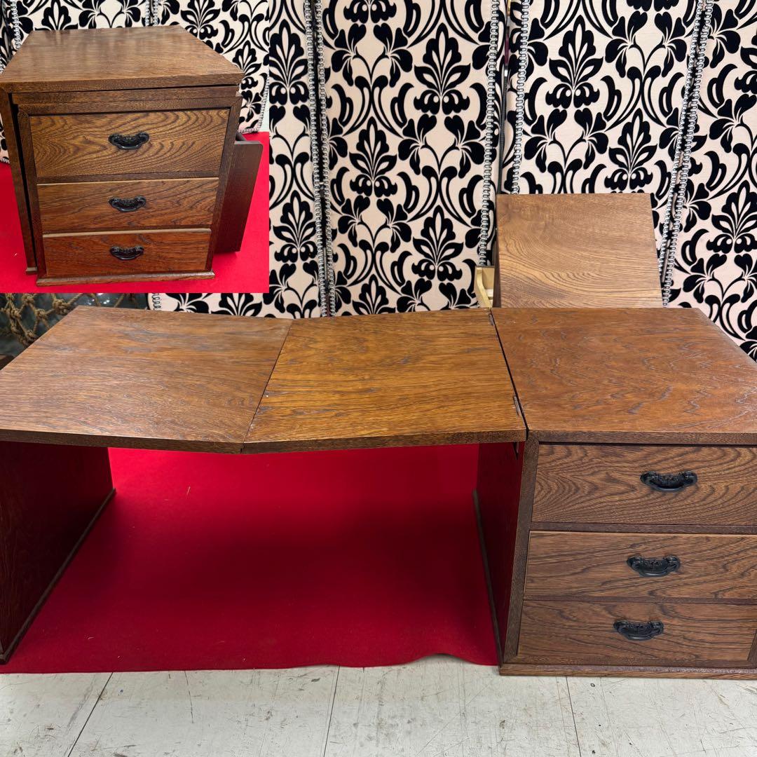 木製 文机 ダークブラウン 引き出し3杯 レア カラクリ 書見台付き