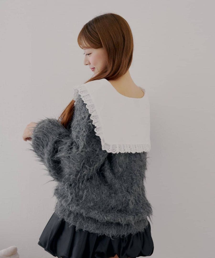 Chico セーラー襟付きシャギールーズニット グレー - メルカリ