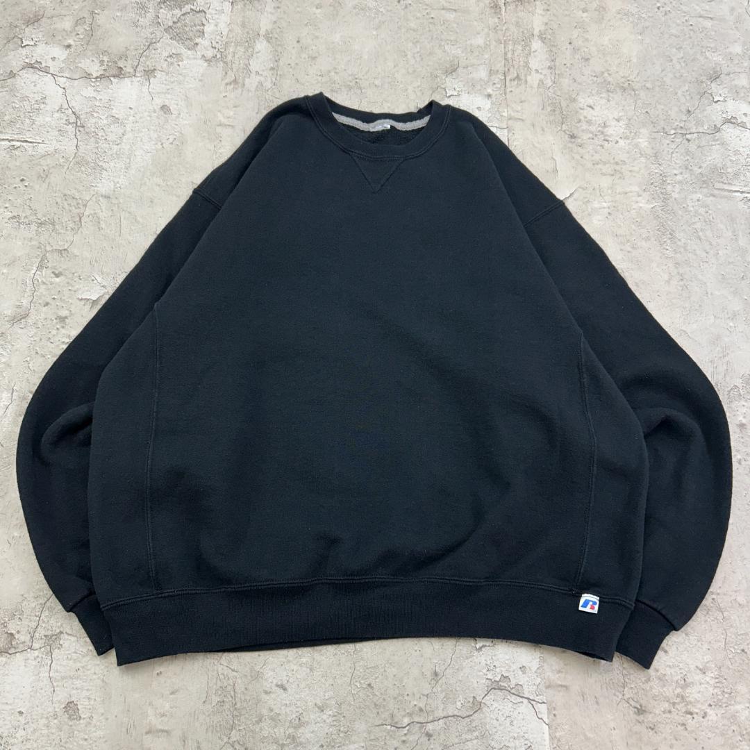 ラッセルアスレチック 前V ブランク 無地 スウェット 古着 ブラック XL