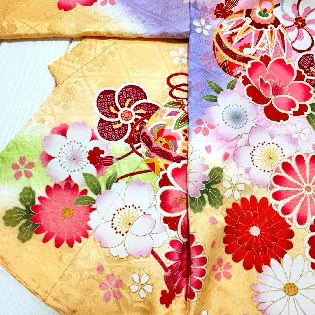 《新品》伝統色 杏色❗️正絹 刺繍入 お宮参り 京友禅多色ぼかし 産着/たとう紙付