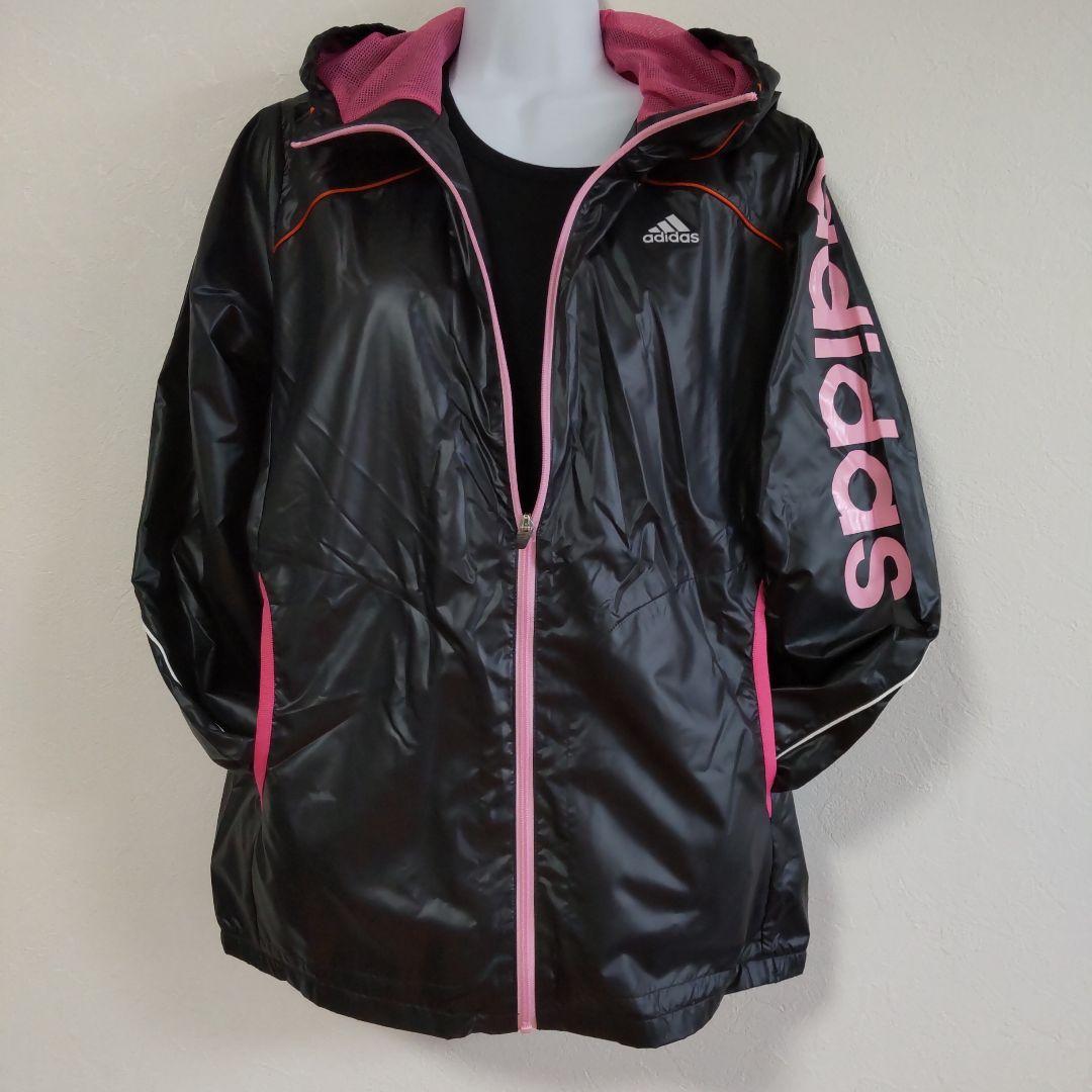 adidas ウィンドブレーカー 黒 ピンク アウター - メルカリ