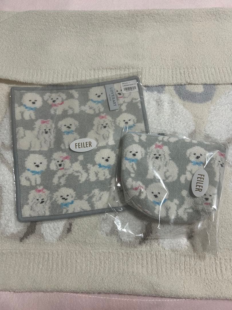 セット割り！モフモフワンチャン　ハンカチ、舟型ポーチM モフモフワンチャン 舟型ポーチM L/MWC-257365（WEB限定）(ペール