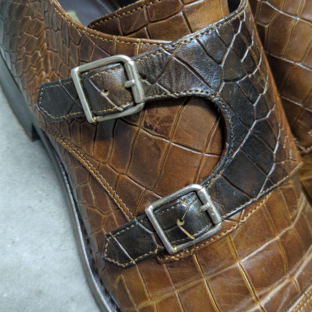 100周年限定 HARRIS ハリス クロコ柄 レザー ダブルバックルシューズ