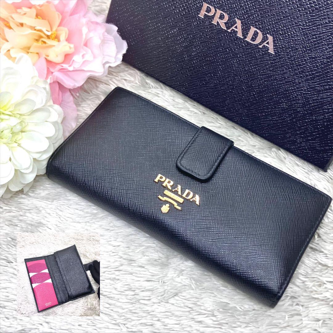 極美品✨PRADA 長財布 バイカラー サフィアーノ メタルロゴ 1MV025