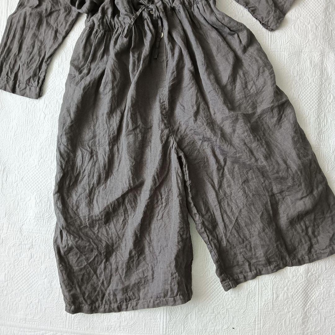 tumuguオールインワン リネン100% ダークグレー ナチュラル ゆったり