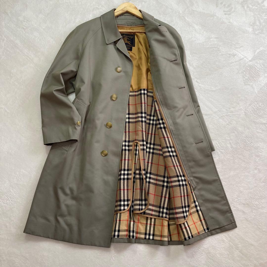 90s BURBERRY シルク混バルマカーンコート カシミヤ混ライナー 玉蟲