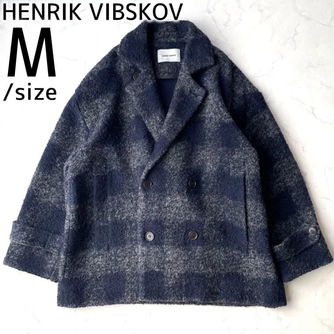 HENRIK VIBSKOV ピーコート ウールジャケット チェック ネイビー