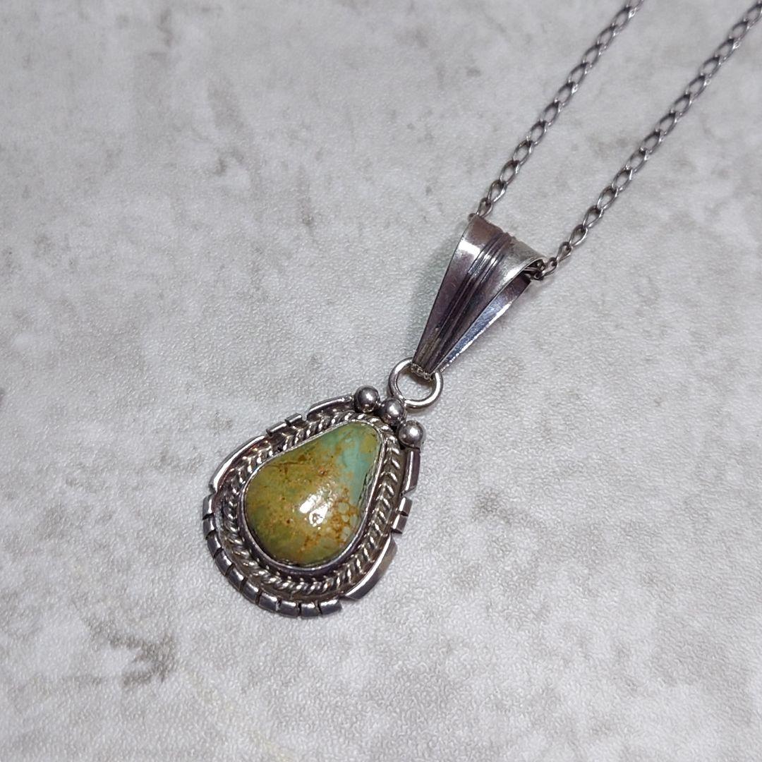 NAVAJO ナバホ Running Bear ターコイズネックレス 925 モーニングスターターコイズ ネックレストップ《Navajo族 Running Bear