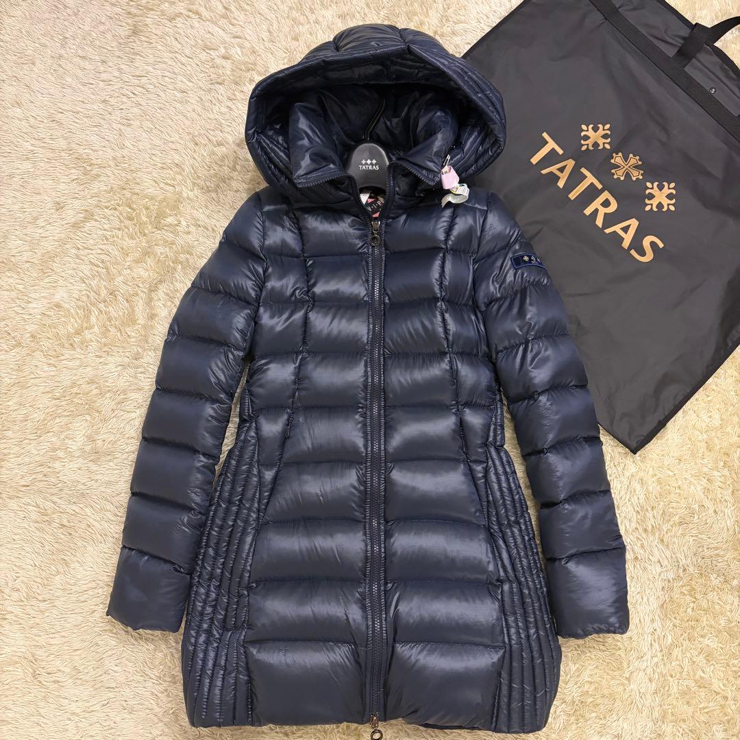 美品✨タトラス ダウンコート サリン ネイビー 紺色 フード付 01 S