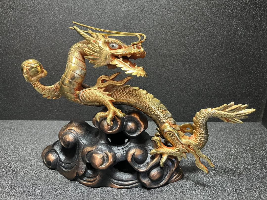 超美品 雲龍 龍 置物 風水 開運 金属工芸 縁起物 箱入