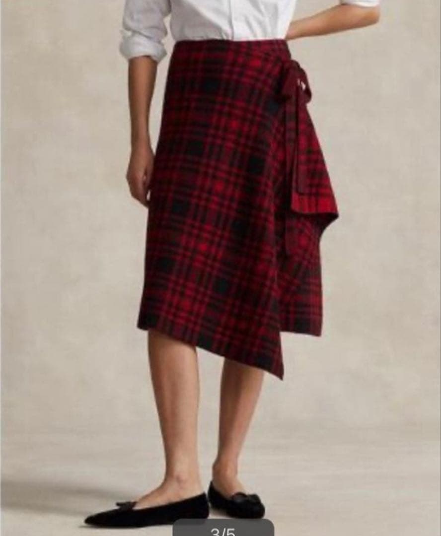 【美品】ラルフローレンRalph Lauren チェックラップスカート　XS Polo Ralph Lauren☆チェック柄ウールブレンドラップスカート (POLO