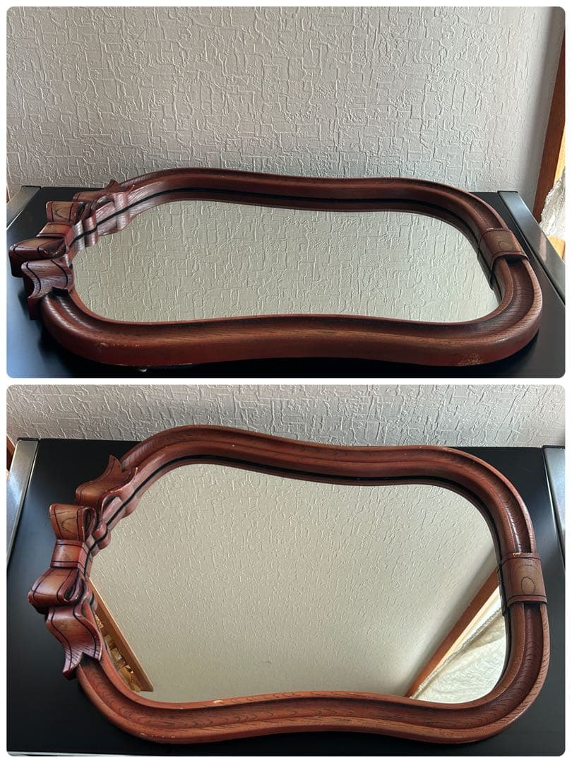 アンティーク ニッカ 壁掛け鏡 リボン ウォールミラー 昭和レトロ