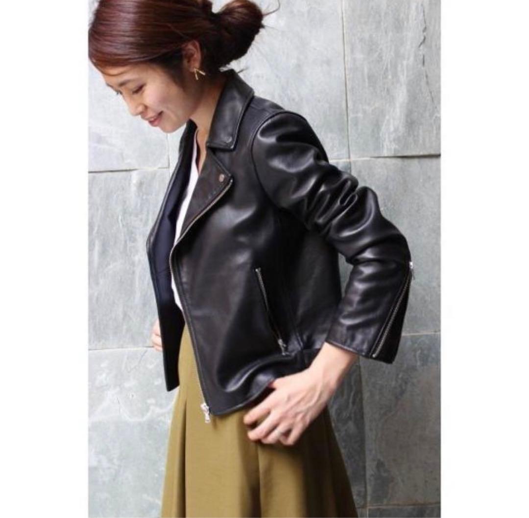 IENA ラムレザーライダースブルゾン