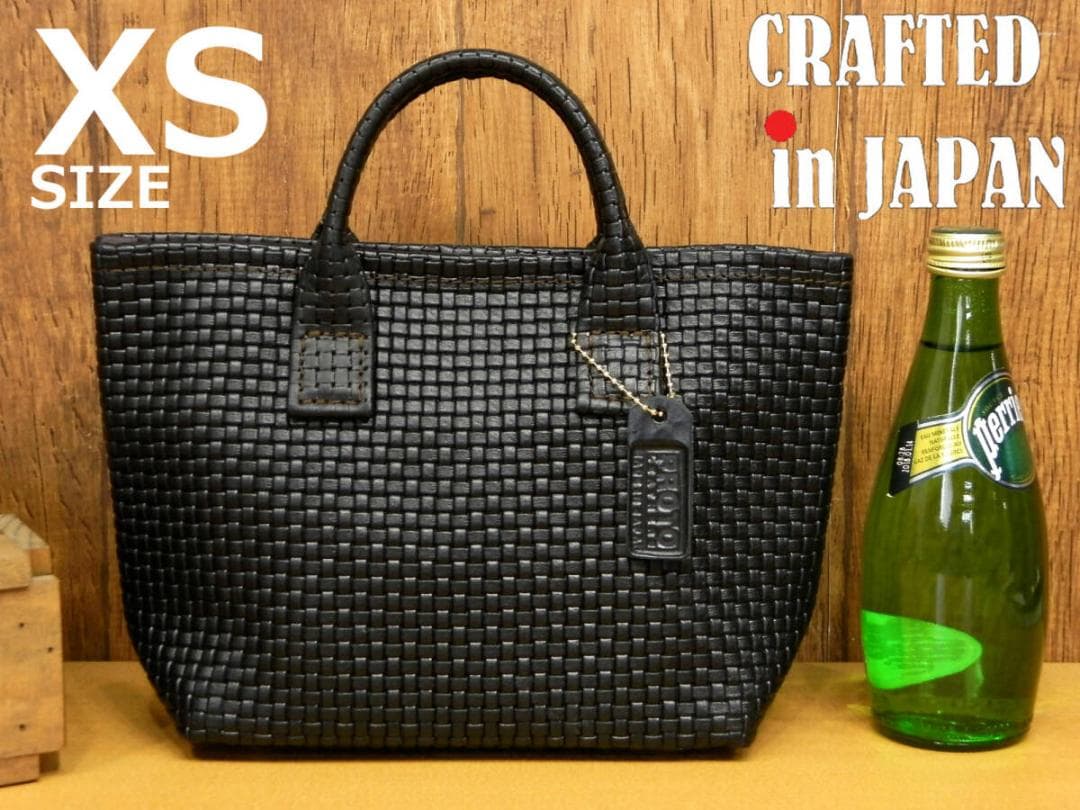 ☆XSサイズ☆上品なメッシュ柄レザーのミニトートバッグ☆牛革ブラック