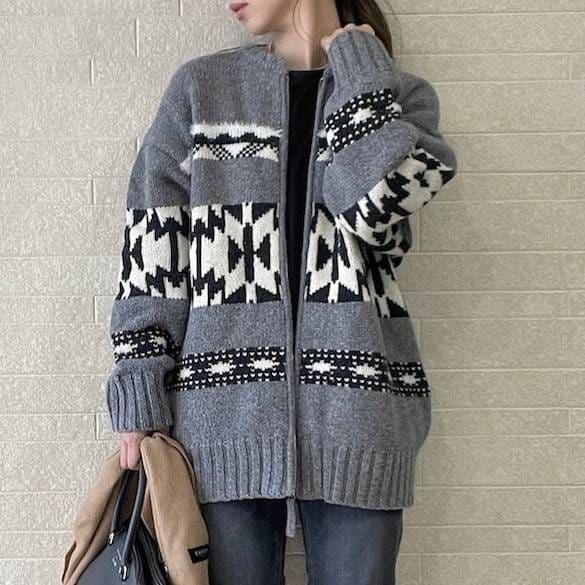 フレームワーク ジャガードZIPカーディガン F グレー 秋冬 レディース