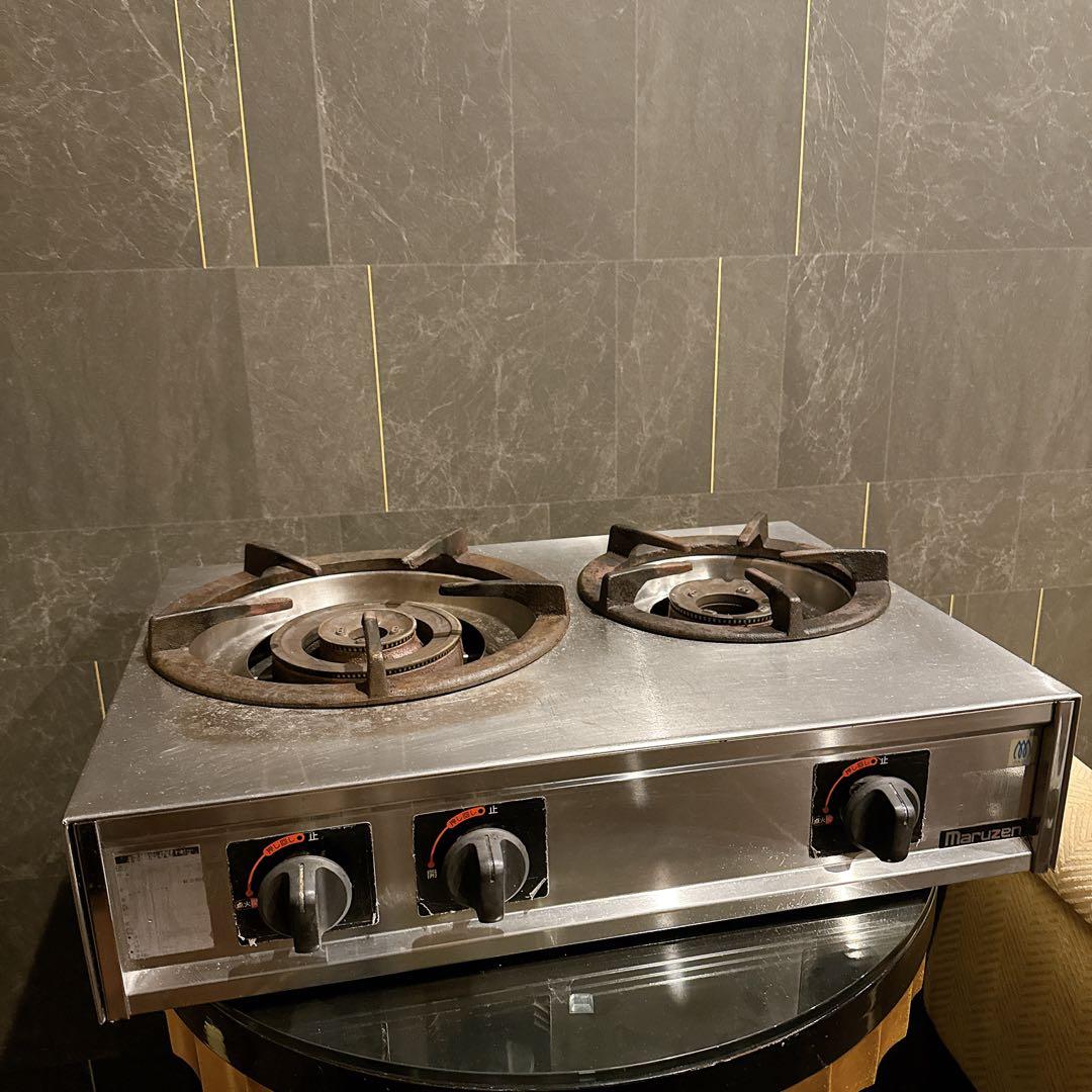 マルゼン 業務用2口ガスコンロ 親子ガス ステンレス 厨房用 クリーニング済 マルゼン 業務用2口ガスコンロ 親子ガス ステンレス 厨房用