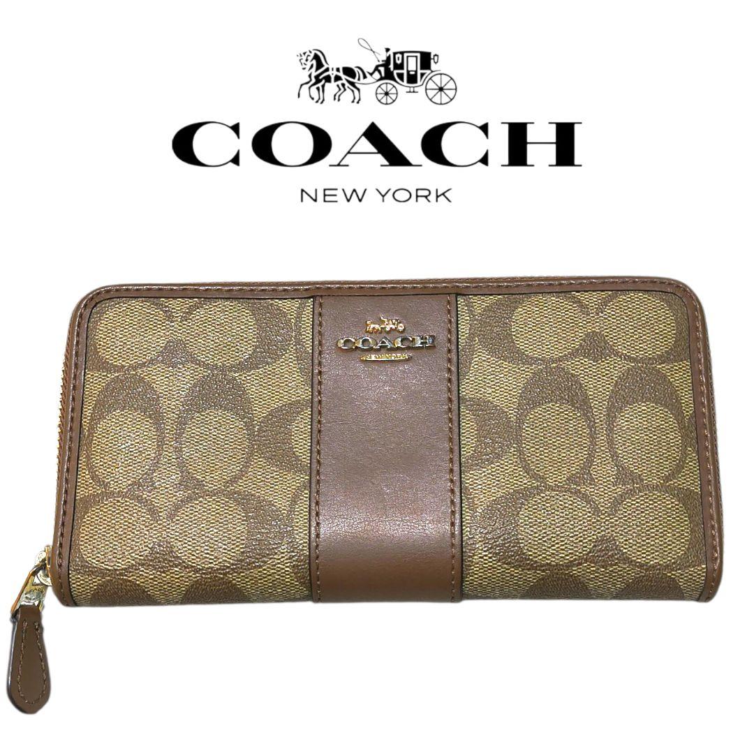 美品】COACH 長財布 ベージュ ブラウン - メルカリ
