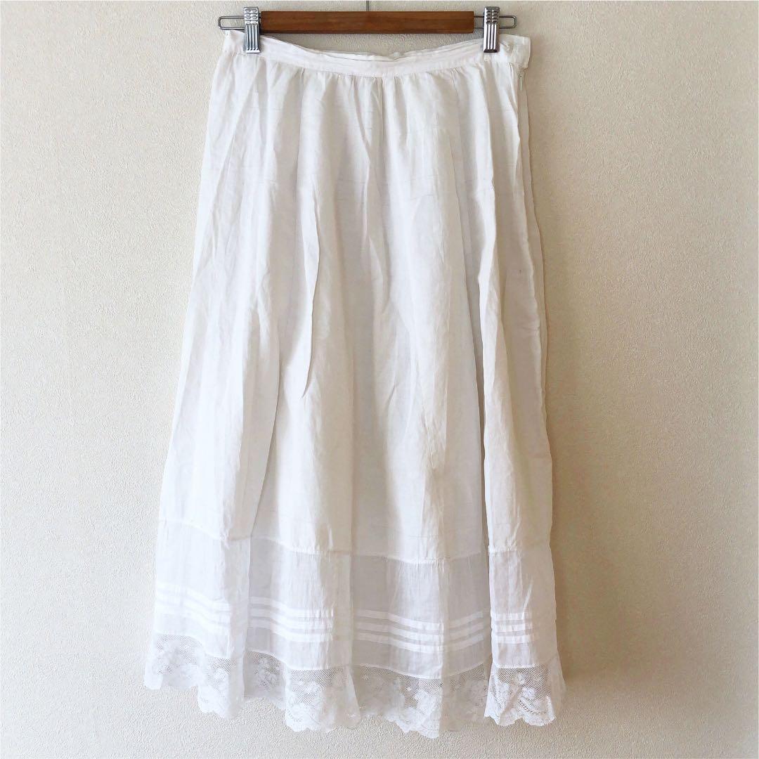 ヴィンテージ レース スカート ペチコート コットン 白 アンティーク