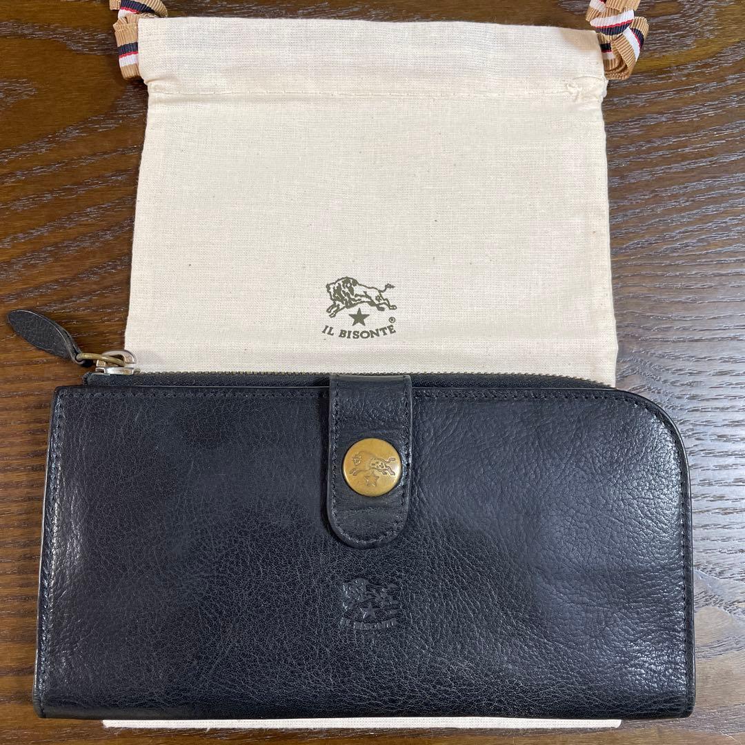 IL BISONTE ブラック レザー 長財布 - メルカリ