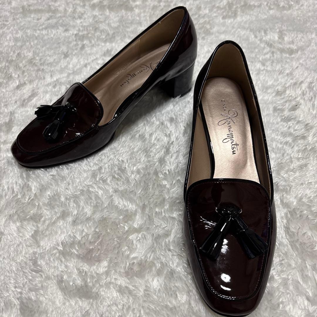 銀座かねまつ タッセルローファー チャンキーヒール ダークブラウン