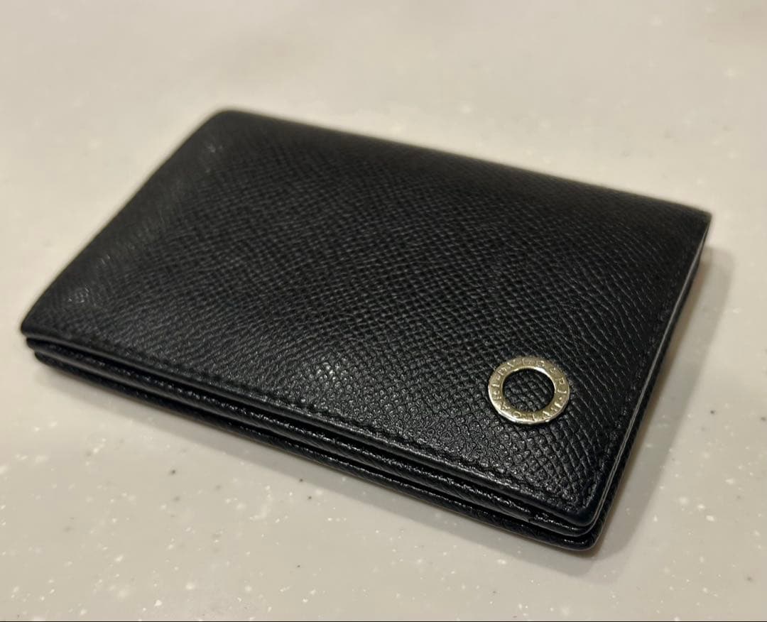 美品】ブルガリ カードケース サークルロゴ レザー ブラック 名刺入れ