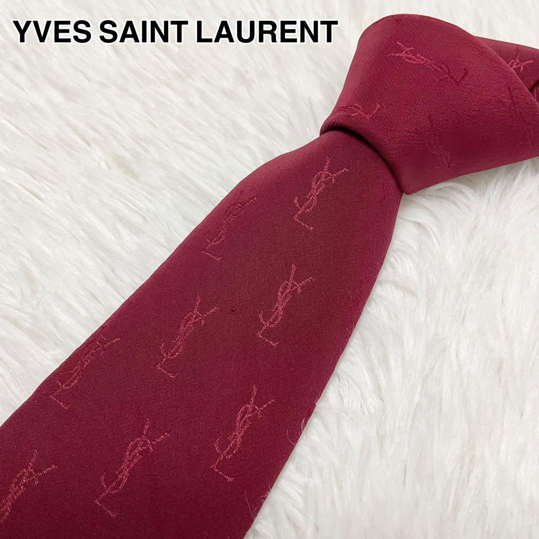美品】イヴ・サンローラン ネクタイ レッド YSLロゴ ジャガード 高級