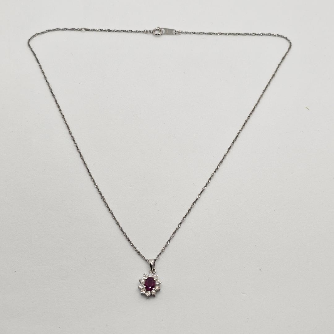 天然ルビー 0.3ct ダイヤモンド 取り巻き ネックレス Pt