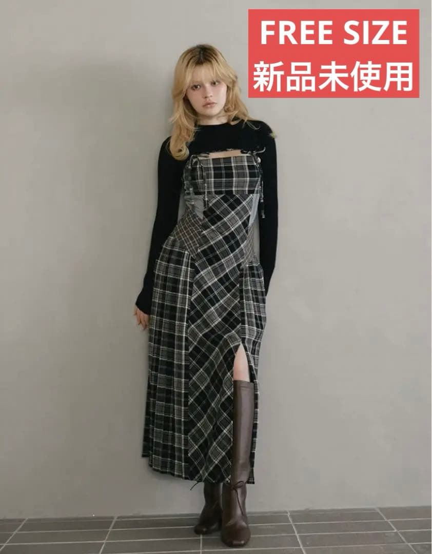 Andmary Nadia check long dress Black