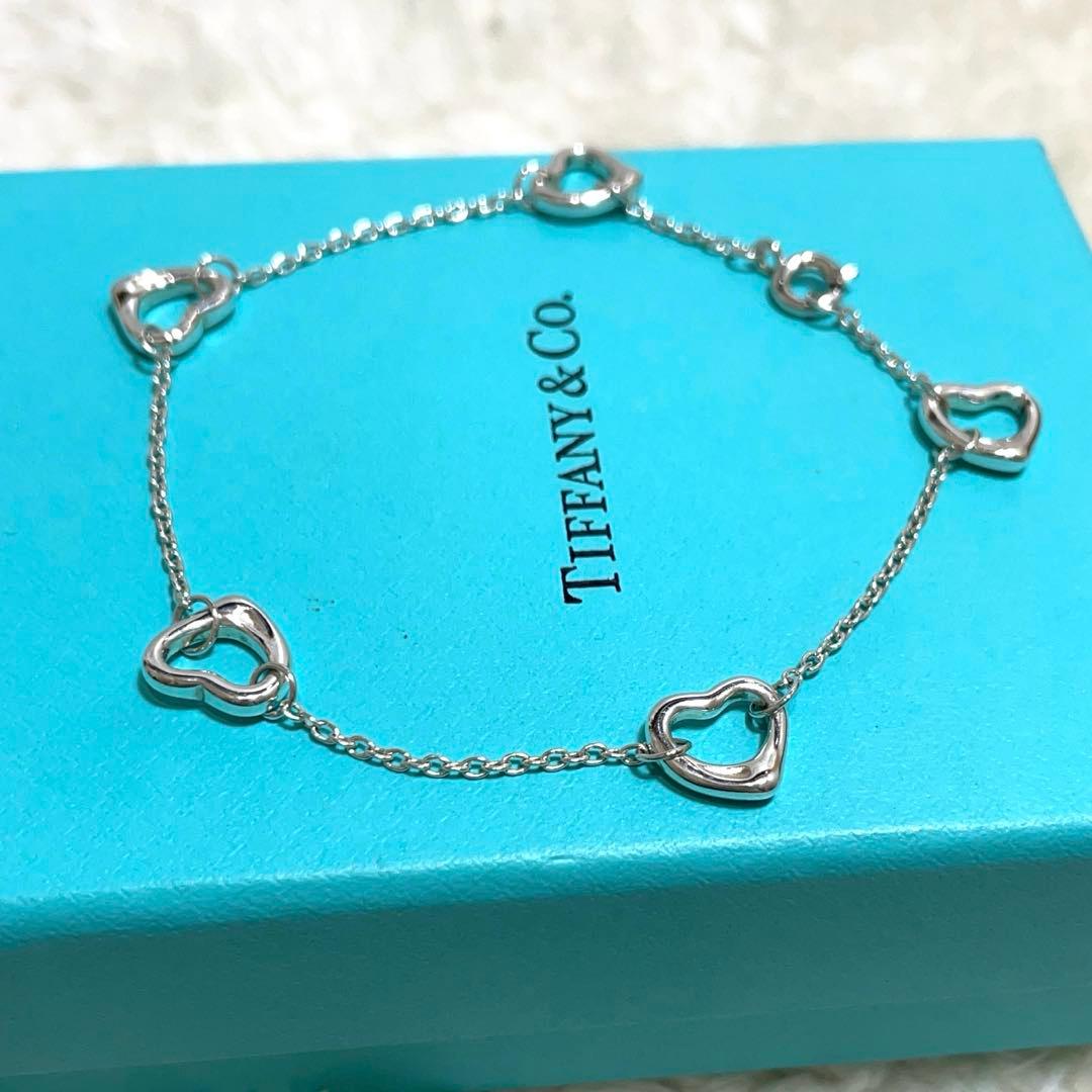 極美品】ティファニー 5連オープンハートブレスレット 巾着袋付属
