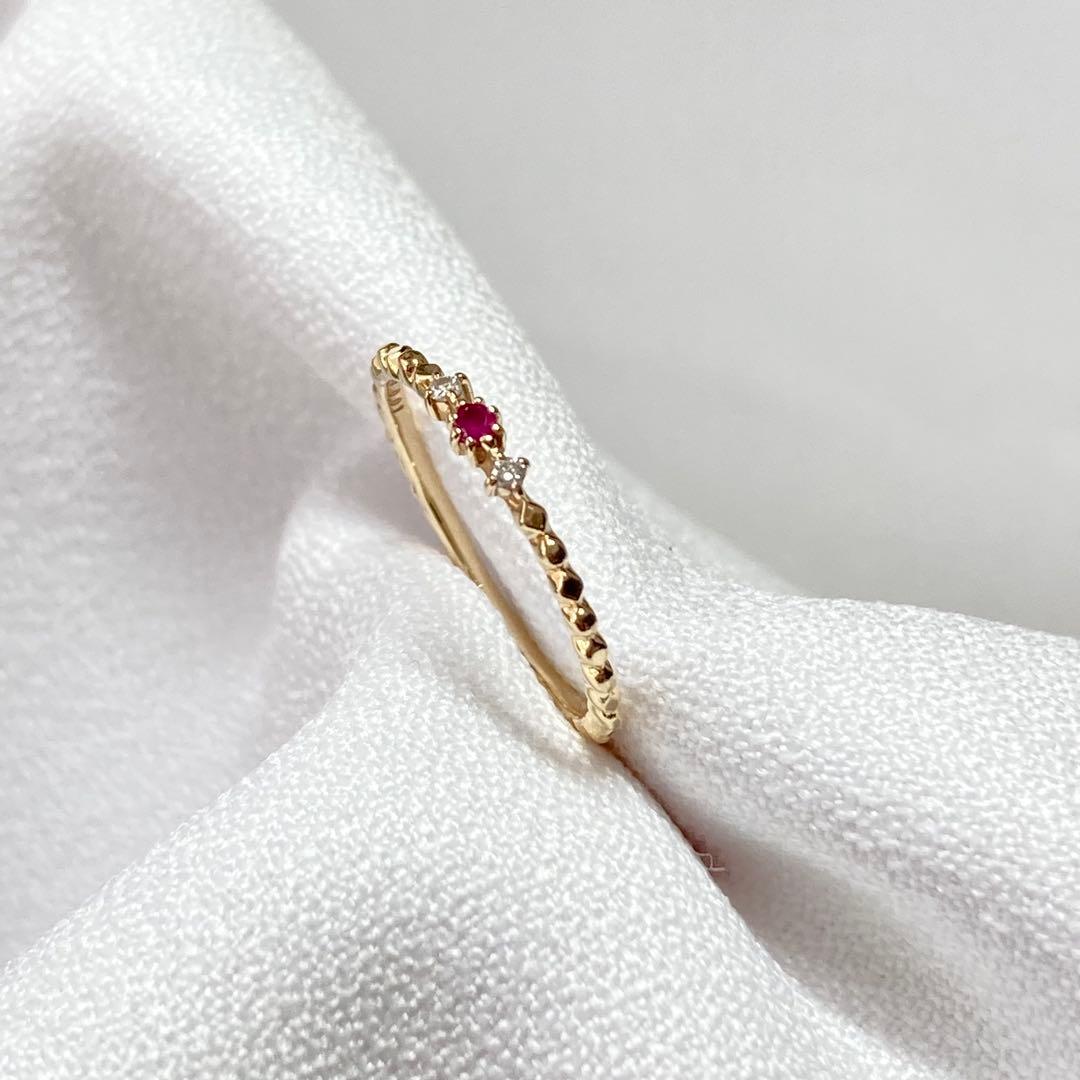 Jouete】K10YG ルビー×ダイヤ ウェーブ ピンキーリング 3号 ✨ - メルカリ