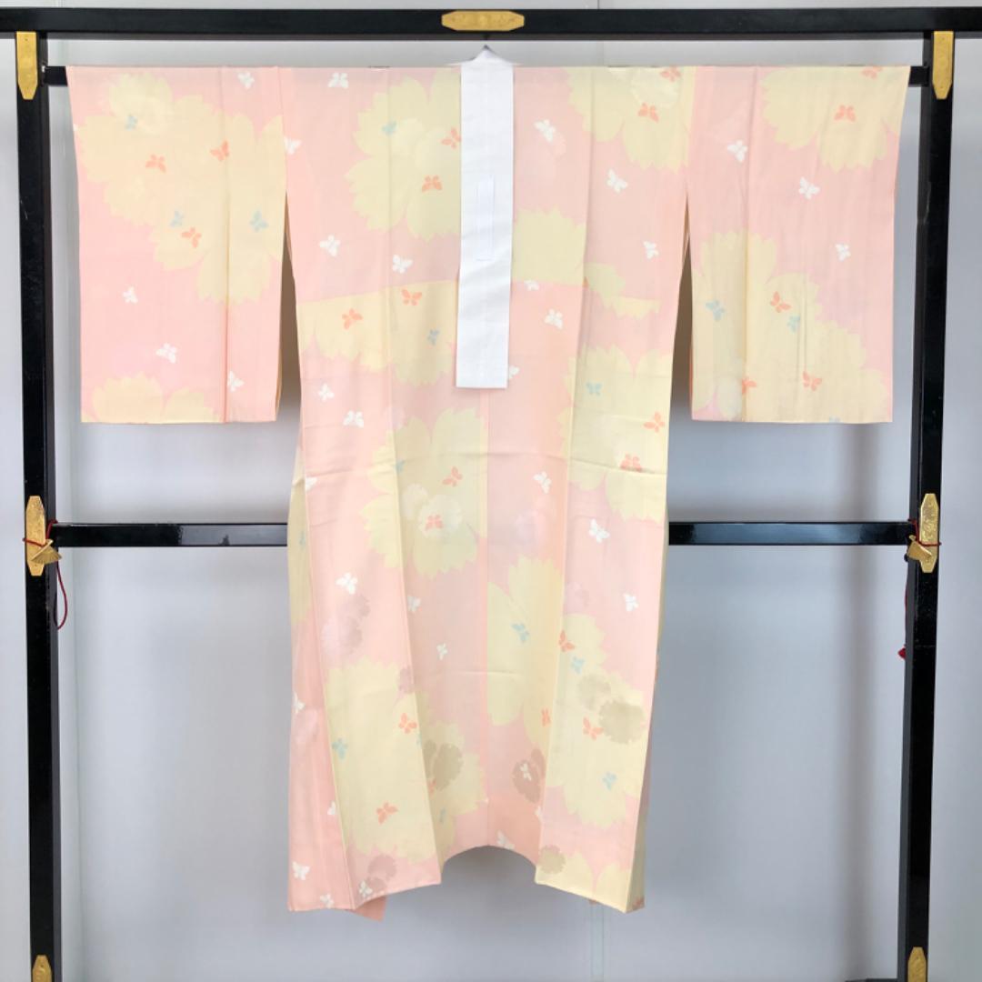 長襦袢 雪輪に蝶々 乙女色 半衿付 J-374 着物・浴衣