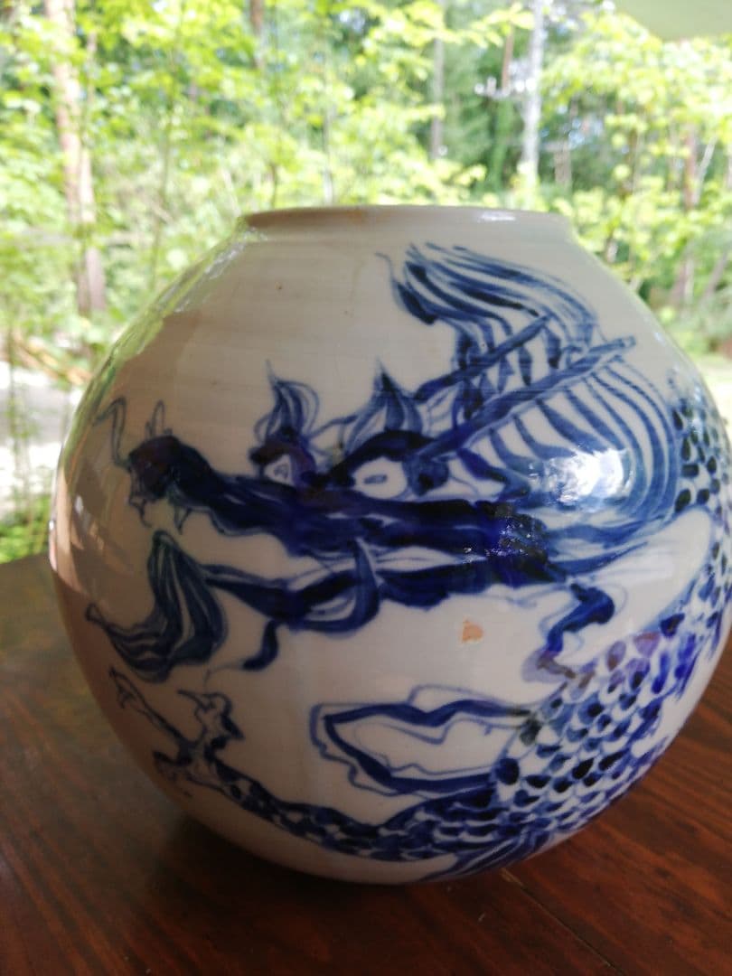 (美品)中国染付け龍文壺 美品)中国染付け龍文壺