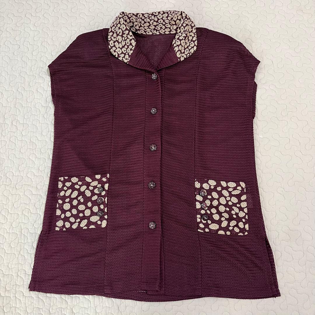 レトロ ニットベスト ボルドー 総柄ポケット 日本製 古着 ヴィンテージ