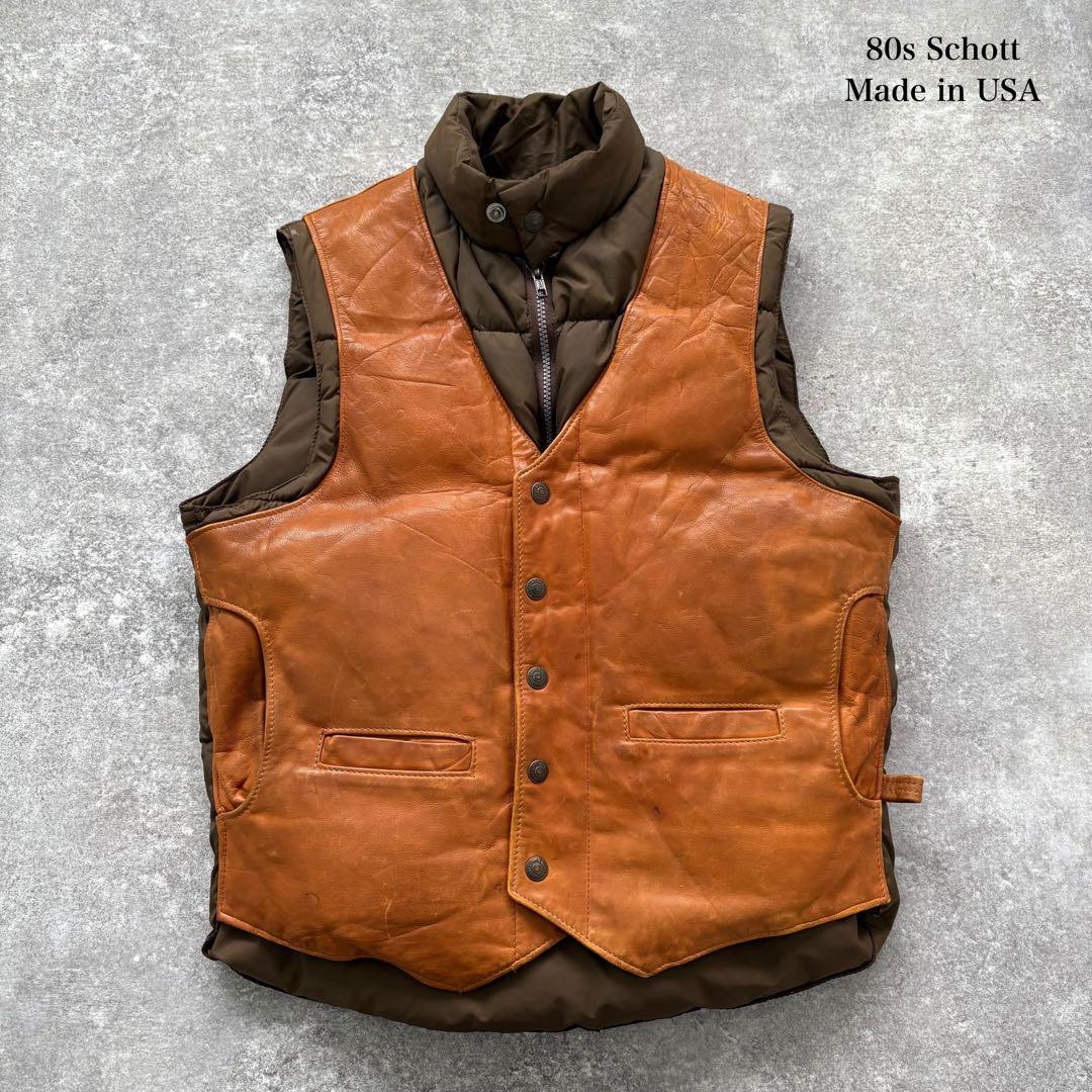 Schott】 ショット レザー切り替え ダウンベスト 80s USA製 40 - メルカリ