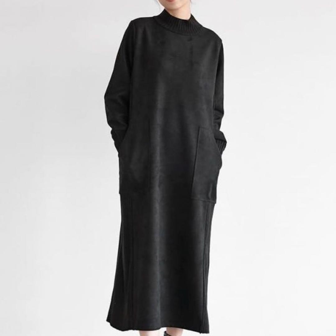 ヤマダヤ Vin ヴァン リブドッキングスエードワンピース ブラック FREE