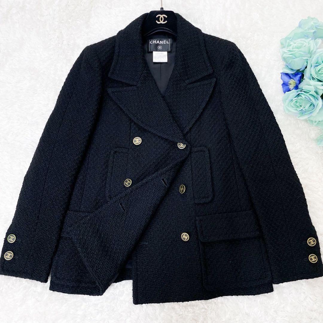 極美品 CHANEL シャネル ダブルブレストツイードショートコート