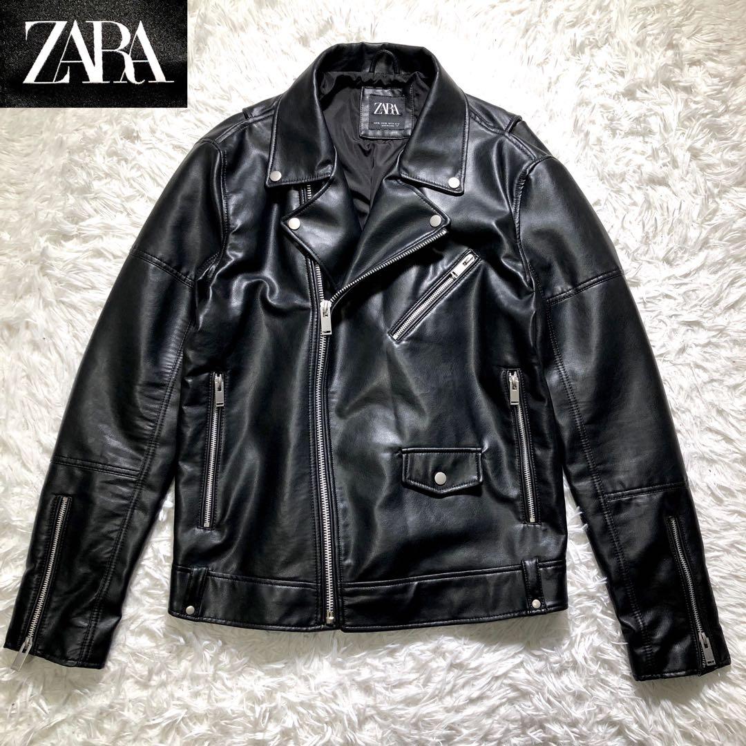美品】ZARA ザラ ダブルライダースジャケット XL ブラック 大きい