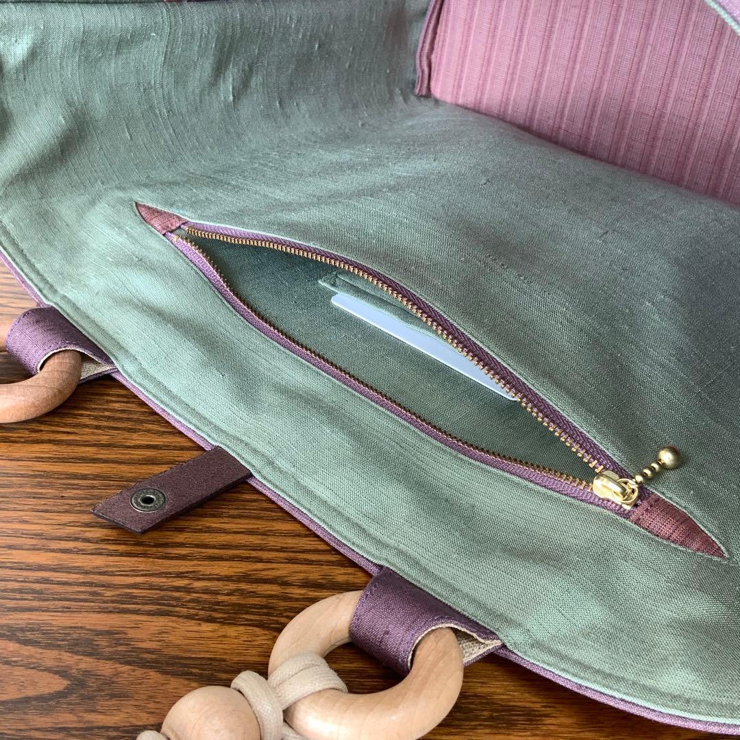 A4サイズ対応 紬 蘭のお花 リメイク リネンコードハンドルバッグ