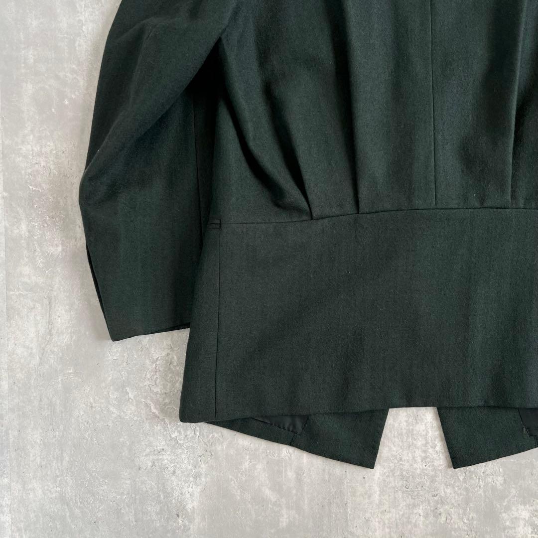 イッセイミヤケメン 80s 筆タグ ウール ノーカラージャケット グリーン