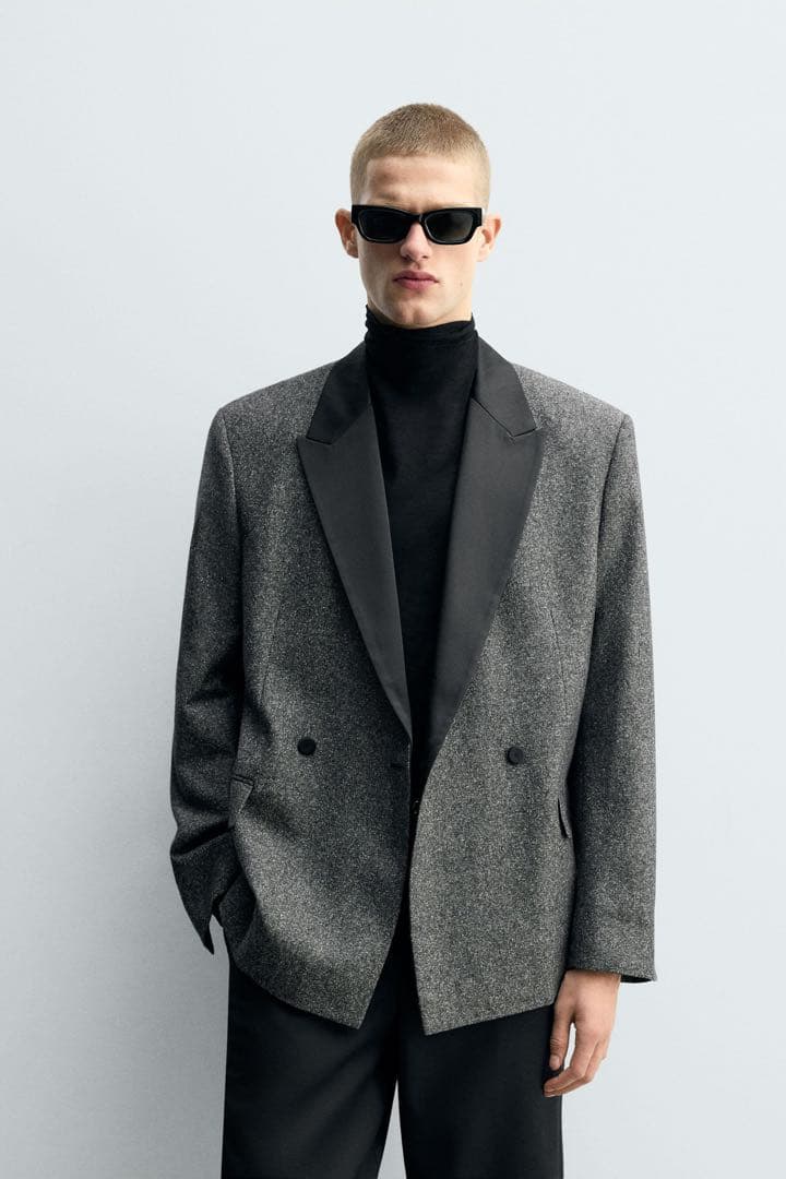 最終値下げ】ZARA コントラストテクスチャーダブルブレストブレザー 52