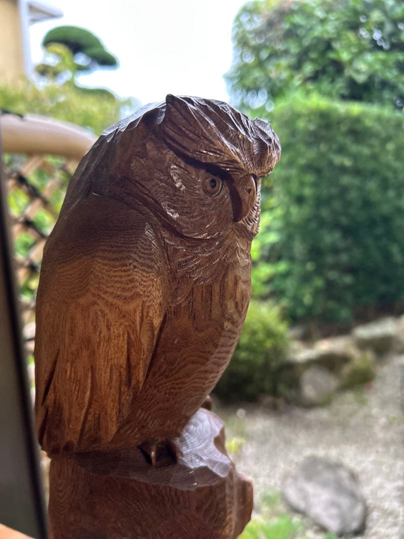 フクロウの木彫彫刻 大場貞義（貞光）作 【縁起物 希少逸品】送料込み