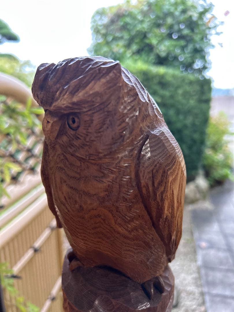 フクロウの木彫彫刻 大場貞義（貞光）作 【縁起物 希少逸品】送料込み